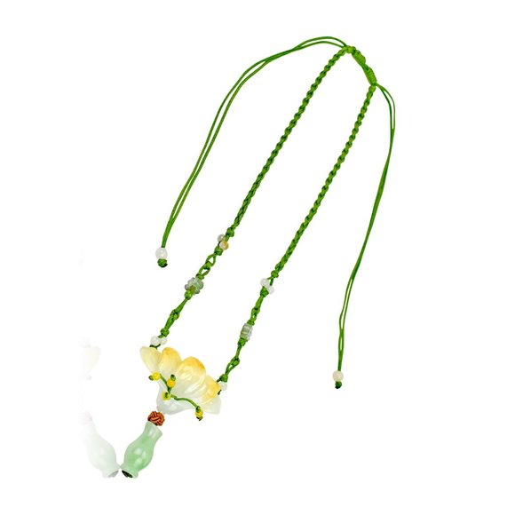 Fanned-out petals Peacock Flower Handmade Honey Jade Necklace Pendant - Picture 4 of 7